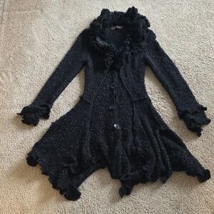 Black Ruffled Knit Cardigan